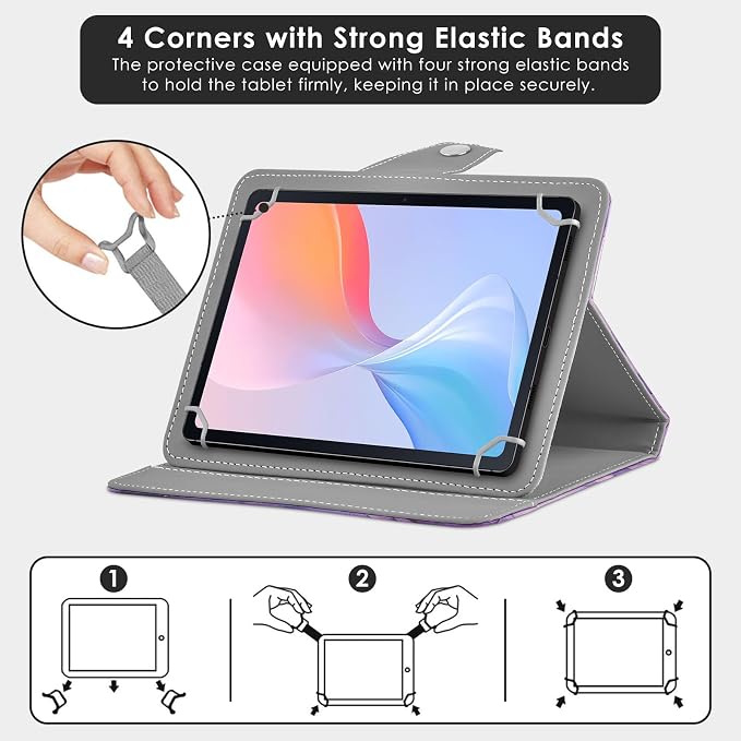 DETUOSI Universal 8.0 inch Tablet Case 8.7 inch Tablet Cover Travel Portable Protective Folio PU Leather Stand Shell Case【with 4 Fixed Rings】for All Kinds of 8.0-8.7 inch Android/iOS/Windows Tablets