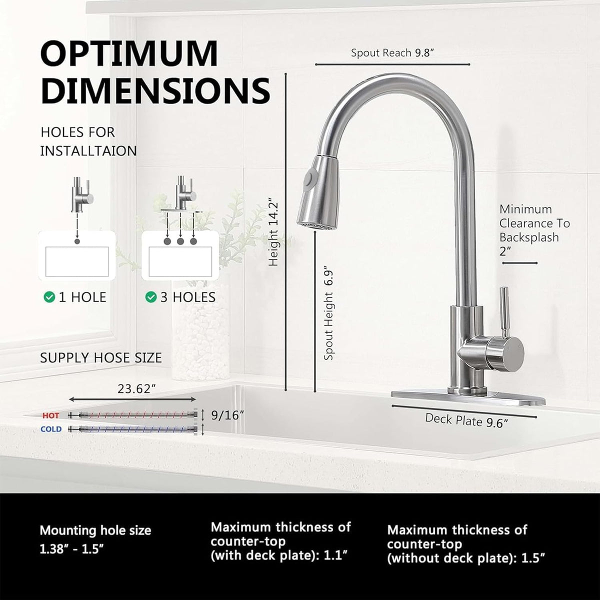 Comllen Kitchen Faucet with Pull Down Sprayer, Modern Brushed Nickel Faucets for Kitchen Sink, Stainless Steel Single Handle Pull Out Kitchen Sink Faucet with Deck Plate