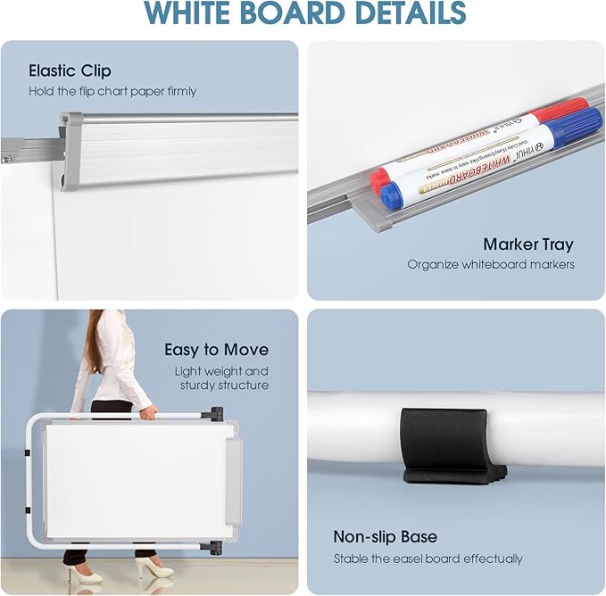 MaxGear Easel Whiteboard with Stand, 36" x 24" Double-Sided Dry Erase Board Flip Chart, Height Adjustable,Foldable, Portable for Home Office Classroom Teaching