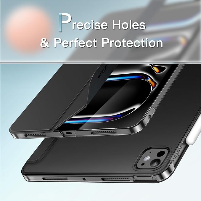 JETech Case Cover for iPad Pro 11 M5/M4 Black | For 2025/2024 Models Translucent Back Tri-Fold Stand Auto Wake/Sleep Shockproof