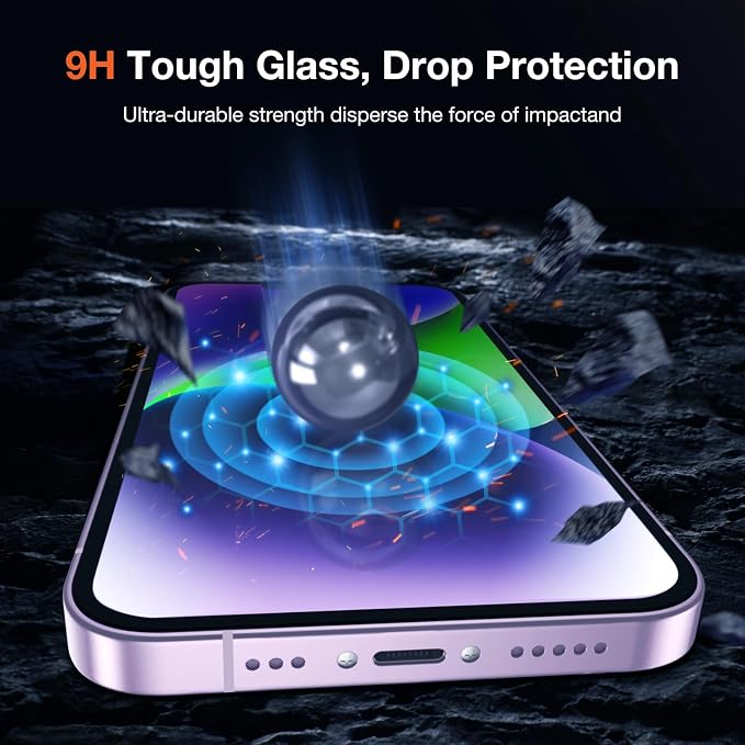 KUZOOM 2Pack Privacy 9H+ Tempered Glass Screen Protector for iPhone 13 | 9H+ Tempered Glass 100% Fingerprint Unlock Automatic Dust Removal Anti-Scratch Protection