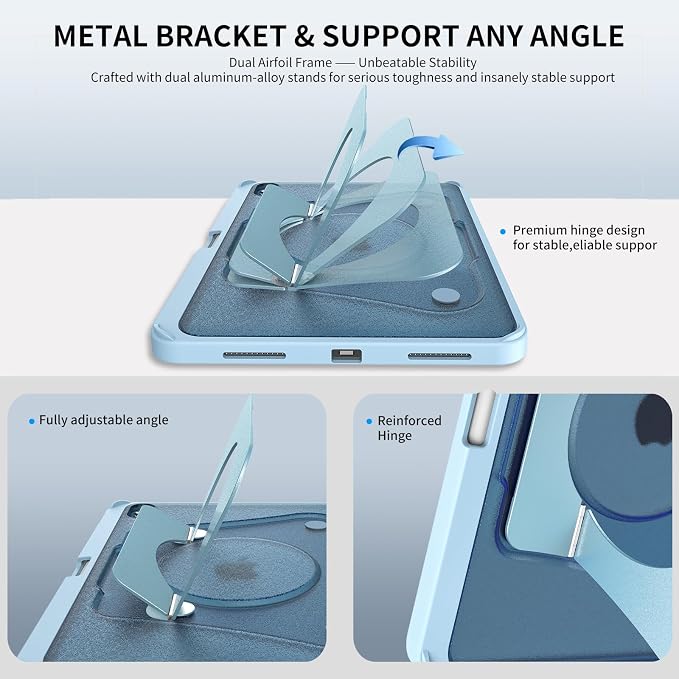 Case for iPad Air 11-inch (M4 2026/ M3 2025/ M2 2024) &amp 10.9-inch (5th/ 4th Gen) 2022/2020Dual Metal Foldable Stand Any Angle Support with Pencil Holder (Black)