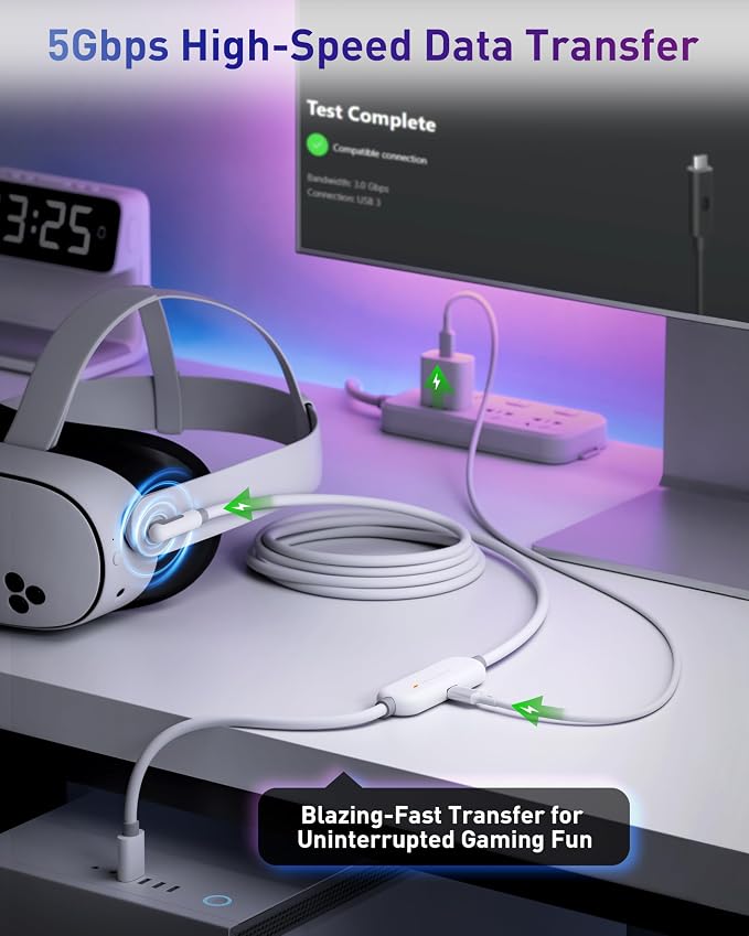 Maxonar [Next-Gen Chip VR Charging Link Cable 16FT Compatible with Meta 3S/3/Oculus 2/Pico 4 Accessories and PC/SteamVR Awesome Gift-5Gbps USB 3.0 to USB C Cable-Black