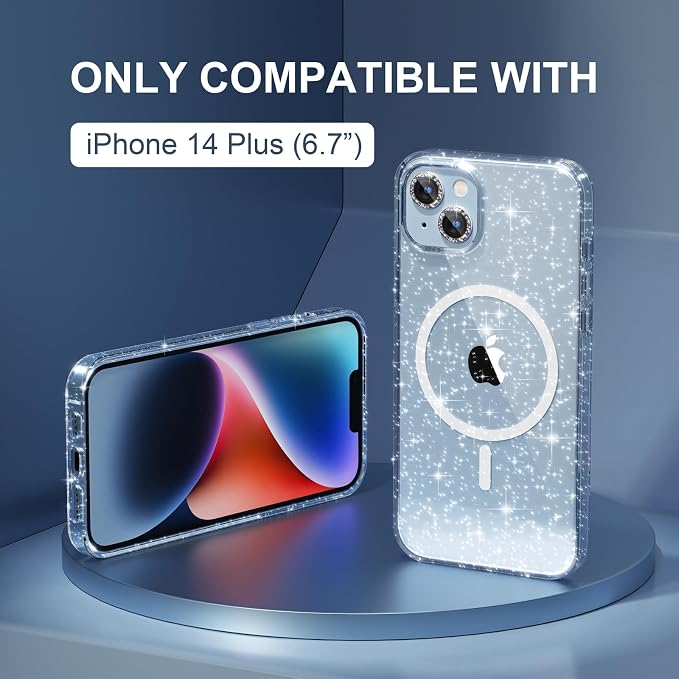 Choiche for iPhone 15 Pro Max Case Compatible with MagSafe Glitter Black | Women Girly Cute Glitter Sparkly Magnetic Phone Case with Diamond Camera Lens Protectors Military-Grade Drop Protection 6.7