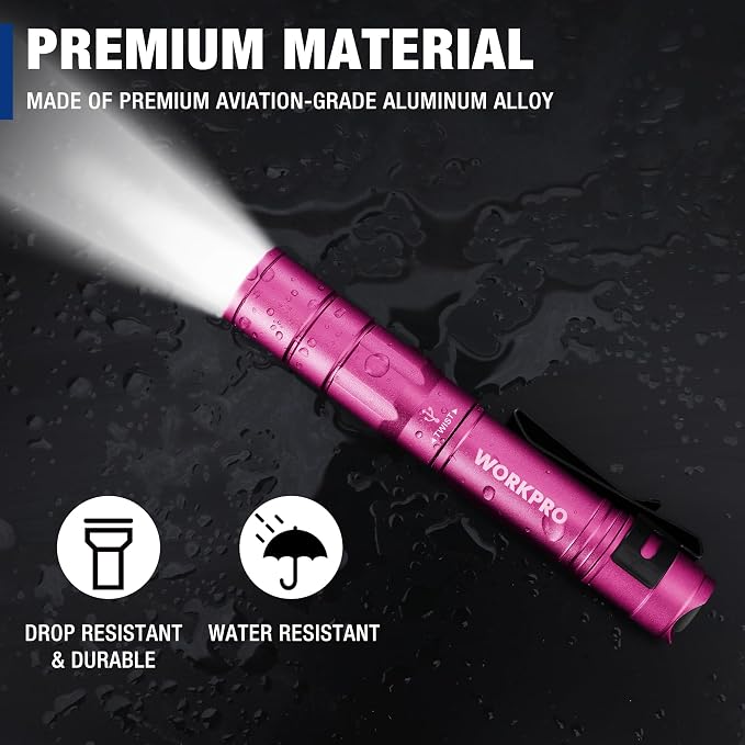 WORKPRO Rechargeable Pen Light 2 Pack Ultra-Compact EDC Flashlight Black | Mini Flashlight Pocket Flashlight with Clip Memory Function and 2 x USB C Cable Included