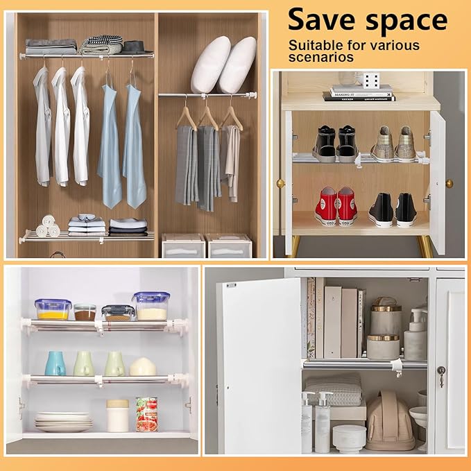 BAOYOUNI Closet Tension Shelf Rod Heavy Duty Wardrobe Organizer Adjustable Storage Shelves Rack DIY Closet Dividers Separators for Kitchen Bathroom Bedroom Garage, 19.69-31.5 Inches