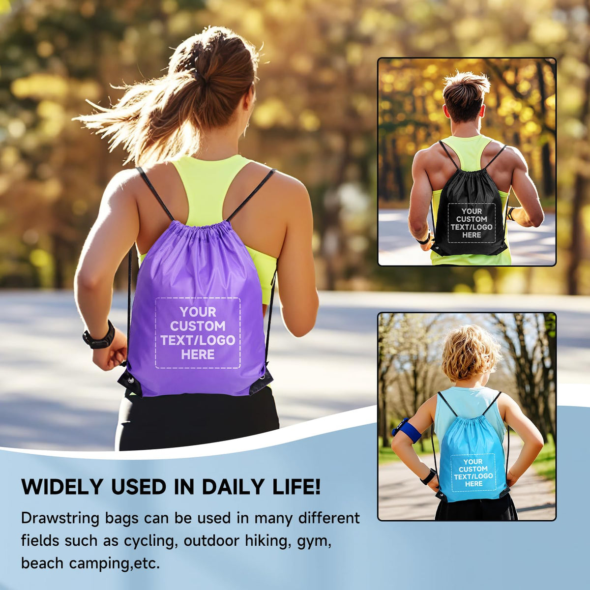 Chrifansi Custom Drawstring Backpack bags 10/50/100/500Pack, Promotional Items With Your Logo, Bulk Personalized Draw String Back Bag for Travelling, Gym and for Everyday Use