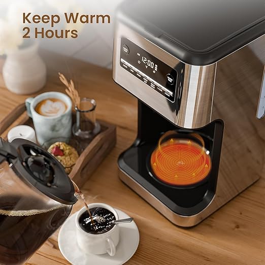 Electactic Coffee Maker, 14-Cup Programmable Drip Coffee Makers with Reusable Filter & Keep Hot Plate, Auto Pause Small Coffee Machines with Coffee Pot, Timer, Self-cleaning, for Home, Stainless Steel