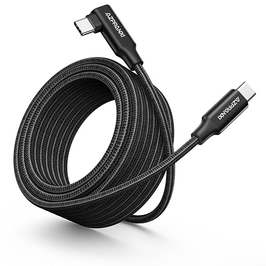 Right Angle USB-C to USB-C Cable 20ft 60W Fast Charging Extra Long USB-C Cable Charger Cord 90 Degree [Premium Nylon Braided] for iPhone 16/15 Series iPad MacBook Galaxy Pixel Switch &amp More