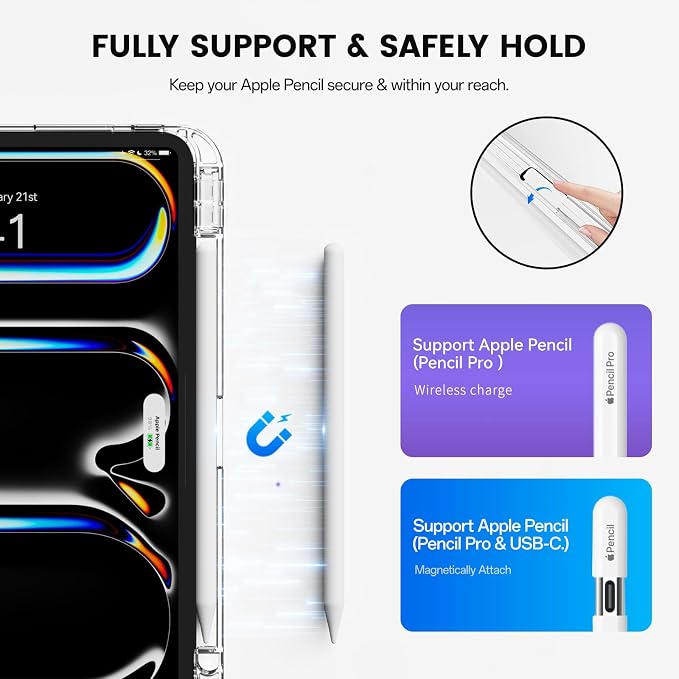 Case for iPad Pro 11 Inch Case (M5/M4) 2025/2024 Black | Pencil Holder 2 in 1 Detachable Trifold Sliding Cover Clear Hard Back Shell Supports Pencil Pro Charging