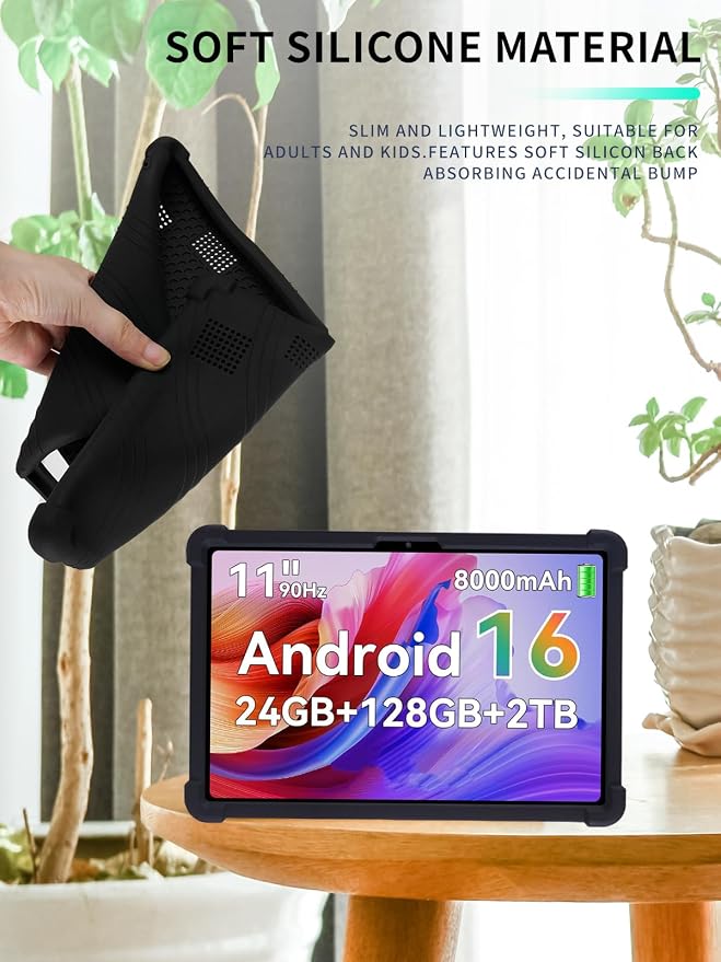 Case for KINGRID T90 11 inch Android 16 TabletWUNIAK Shock Proof Lightweight Stand Rubber Shell Protective CoverKids Friendly Soft Silicone Adjustable Stand CoverBlack