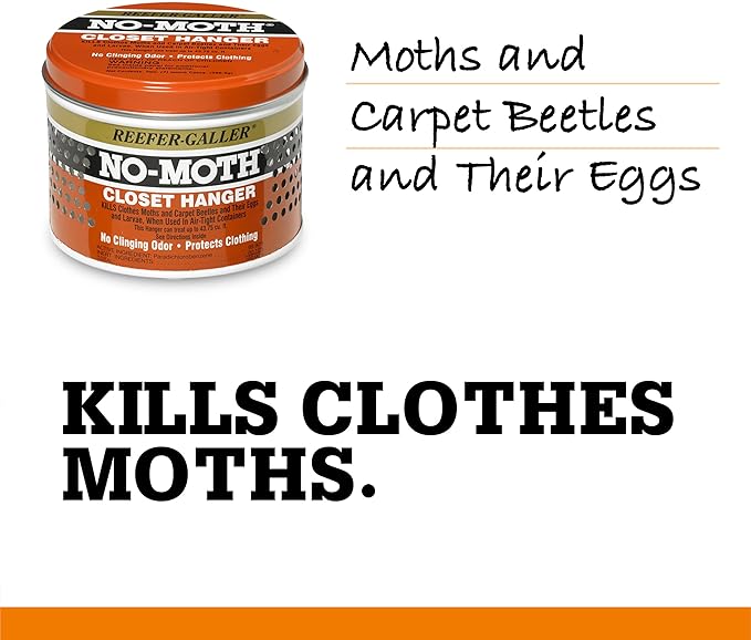 NO MOTH Closet Hanger Kills Clothes Moths, Carpet Beetles, and Eggs and Larvae