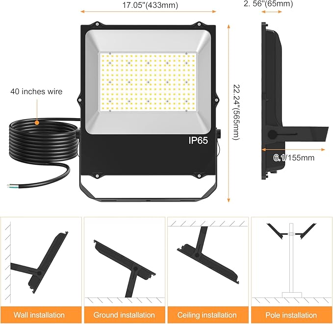 6 Pack 240W LED Flood Light Outdoor 33600LM 5000K ETL Listed Commercial Outdoor Lighting for Sports Fields, 100-277V Input IP65 Waterproof Exterior Floodlight for Stadium Yard Backyard