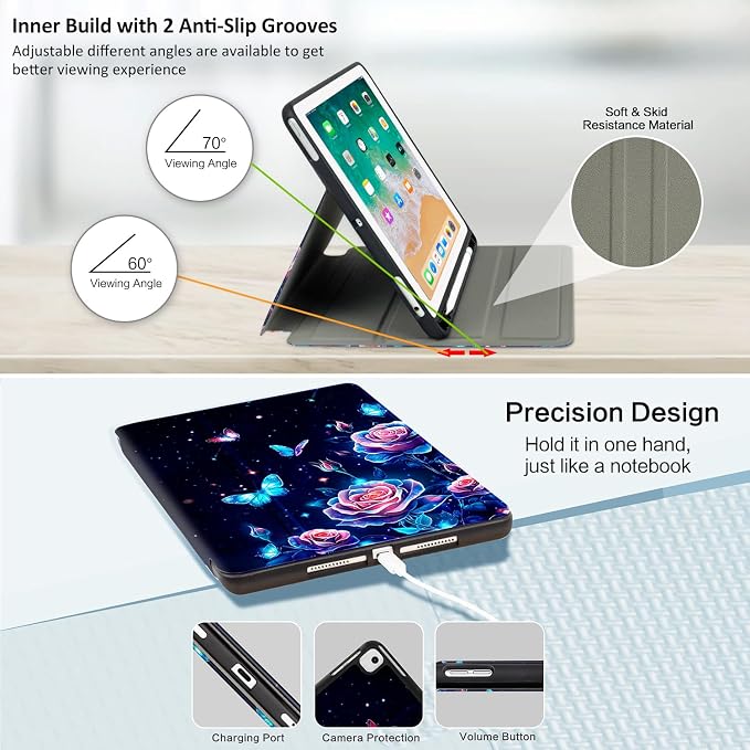 Lokigo Case for iPad 9th/8th/7th Gen 10.2 Air 3rd/Pro10.5 Aurora Forest | Protective Folio Soft Back Cover Pencil Holder for Teens/Students/Office Staffs 4 Angles Viewing Stand Auto Wake/Sleep