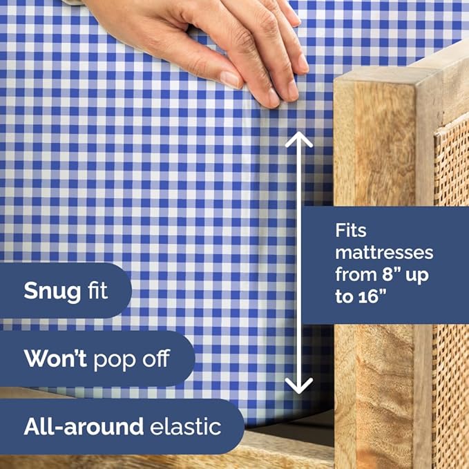 Blue Gingham Sheets - 1 Flat & 1 Fitted Sheet & 2 Pillowcases w/ Deep Pockets - Grid, Plaid, Checkered Pattern Bed Set - Comfy, Wrinkle & Fade Resistant - Ultra-Soft, Breathable & Cooling -Queen Size