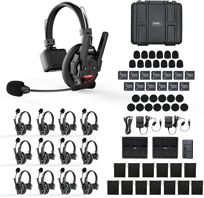 SYNCO XTALK XPRO13 Wireless Communication Headset System, Full Duplex 2.4GHz Wireless with 24H Battery Life 500m/1640ft Noise Reduction for 13 Person, Xtalk-XPRO-intercom-Communication-Headset