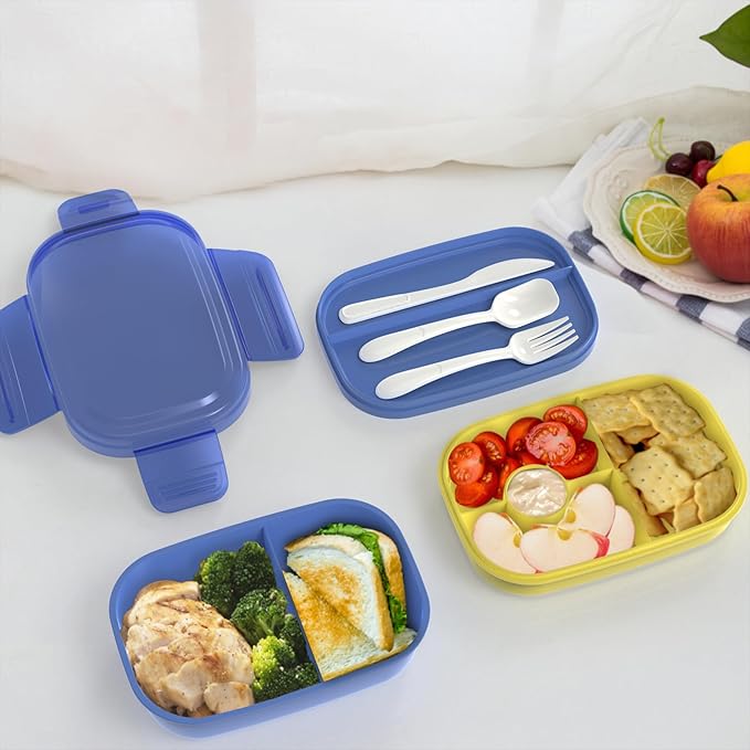 JBGOYON® Blue Bento Lunch Box Set - 3 Stackable Containers for Adults and Kids - Includes Lunch Bag, Leak-Proof and BPA-Free - Built-in Utensil Set and Snack Bag - Dishwasher Safe