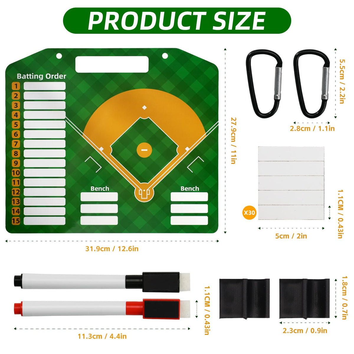 QCBF Magnetic Baseball Lineup Board, Baseball Lineup Cards Baseball Lineup Board for Dugout Baseball Accessories 30 Sheets Lineup Cards Baseball Clipboard