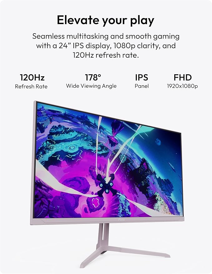 Pixio PX246 Wave Pink 24 inch 120Hz Refresh Rate FHD 1080p Resolution IPS Panel 4ms GTG Response Time Gaming Monitor with Adaptive Sync