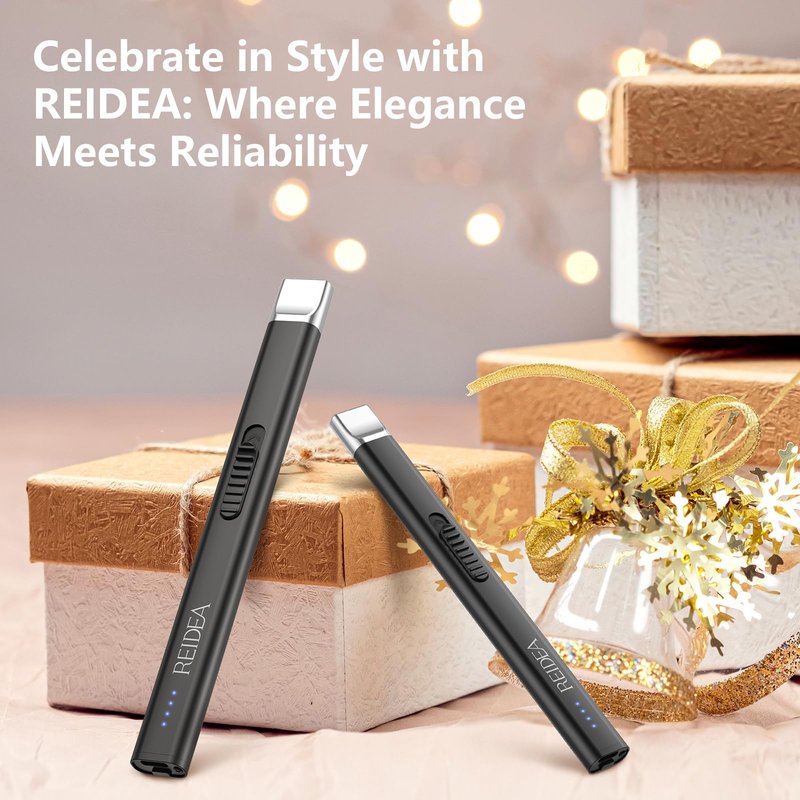 REIDEA Electric Lighter Gift for Candle Lovers, Windproof Flameless USB Rechargeable Arc Retractable Lighter with Safe Button and Power Indicator for Candle, BBQ and Fireworks, R1 Flat, Obsidian Black