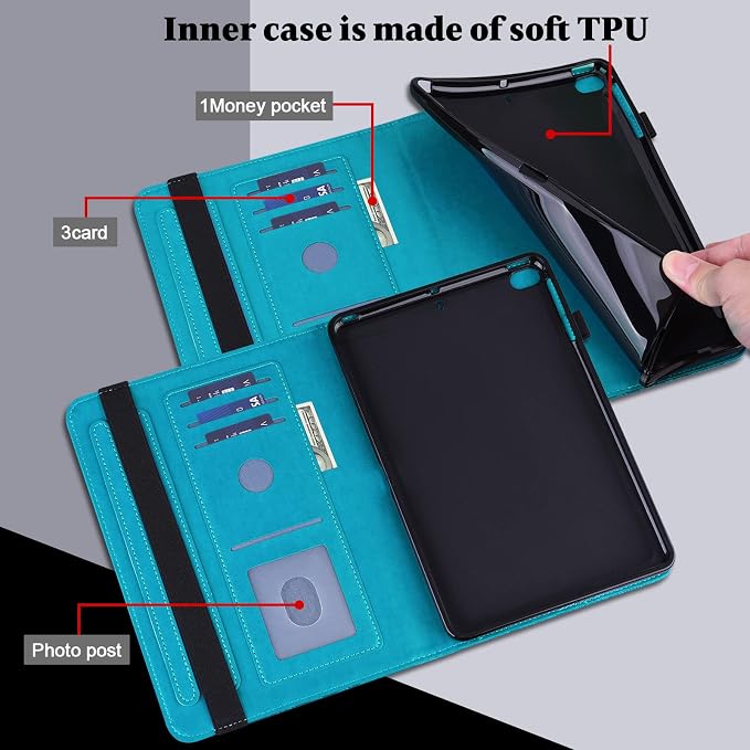 Fire HD 8 Case Slim Folding Stand Auto Wake/Sleep Wallet Case with Cards/Cash Holder for Amazon Fire HD 8(8th/7th/6th Gen 2018/2017/2016 Release)-Black