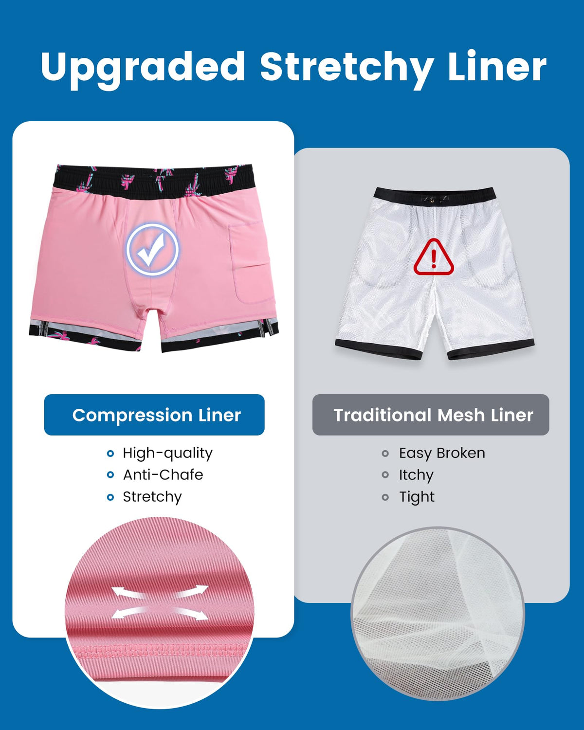maamgic Mens Swim Trunks with Compression Liner 5 Inch, Quick Dry Bathing Suit with Zipper Pockets, Stretch No-Chafing Swim Shorts, Pink-Black Coconut Tree X-Large