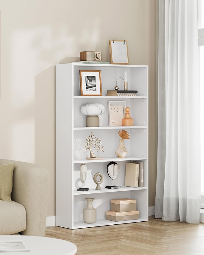 VASAGLE Set of 2 Bookshelves, 30 Inches Wide, 5-Tier Open Bookcases with Adjustable Storage Shelves, Floor Standing Units, Cloud White ULBC175T14-2