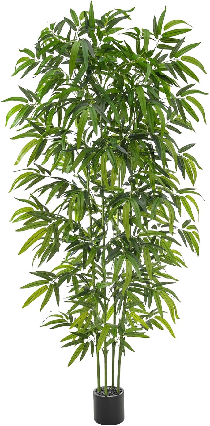 Artificial Tree Fake Plants, Artificial Bamboo Tree 7FT Tall in Black Potted, Artificial Tree Indoor Decor Bamboo Silk Tree with Natural Wood Trunk, for Home Office Living Room Modern