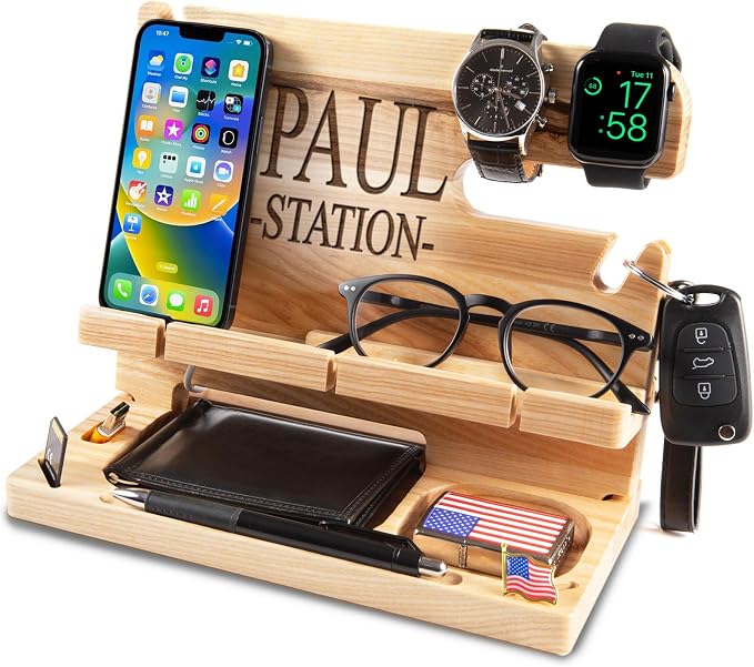Greta Oto Wooden Personalized Docking Station gift for men Fathers Day Gift Personalized Gifts