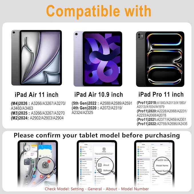 Slim Kickstand Case for iPad Air 11-inch (M2 M3 M4)/Air 5th 4th Gen/Pro 11 | Ultra-Stable Metal Stand Landscape/Portrait Multi-Angles PC Hard Back TPU Soft Edges Shockproof with Pencil Holder