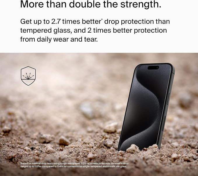 Belkin UltraGlass2 Scratch-Resistant Screen Protector iPhone 15 Pro | advanced nanotech glass up to 2x stronger scratch resistant shatterproof case-compatible crystal clear easy align tray