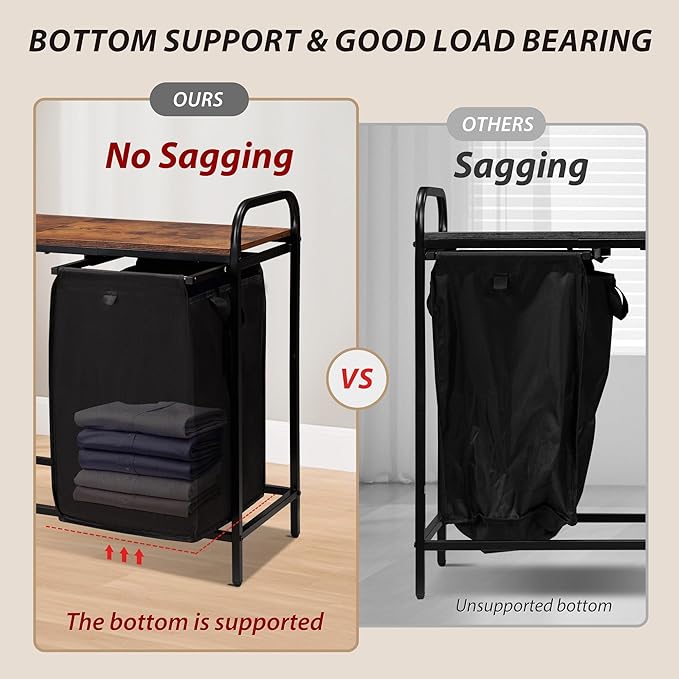 2 Section Laundry Hamper with Shelf, Laundry Basket Organizer with 2 Pull-Out Removable Bags 2×13.2Gal(49.9L), Laundry Sorter for Clothes Organization in Bedroom, Laundry Room, Brown