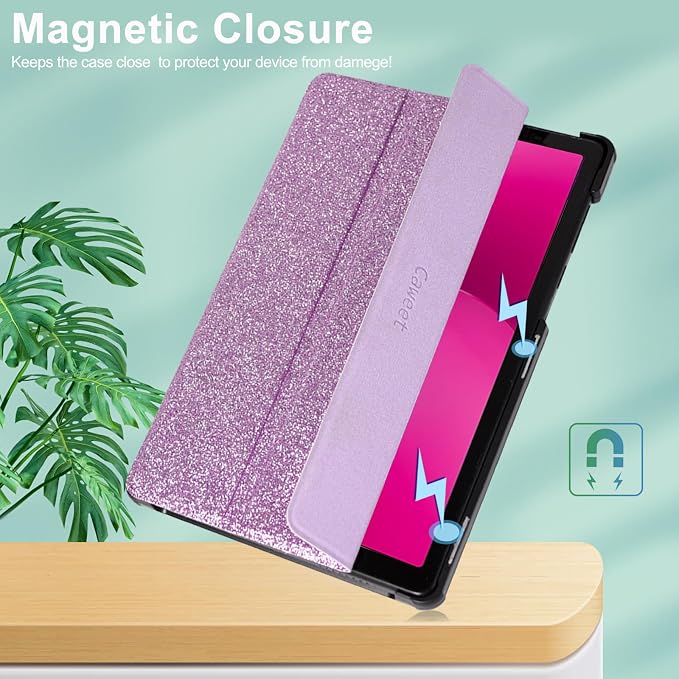 Caweet Case for T-Mobile Revvl Tab 2 10.1 Inch 2025 Released Lightweight Hard Back Shell Tri-Fold Stand Cover with Magnetic Closure Almond Blossom
