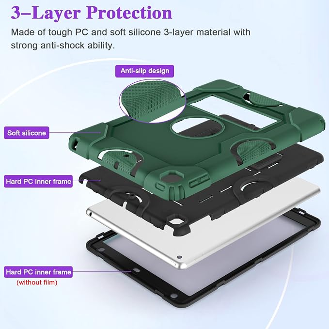 ZoneFoker for iPad 9th Generation Case iPad 8th 7th Generation Case iPad 10.2 Inch 2021/2020/2019 Case Heavy Duty Rugged Shockproof Protective Cover with Kickstand Black