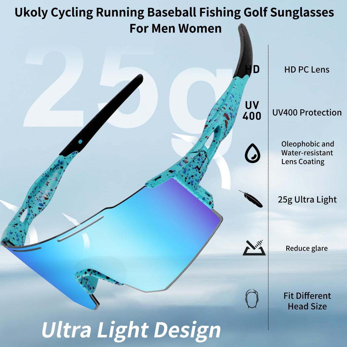 Ukoly Sport Sunglasses for Men and Women,HD PC Lens UV400 Protection