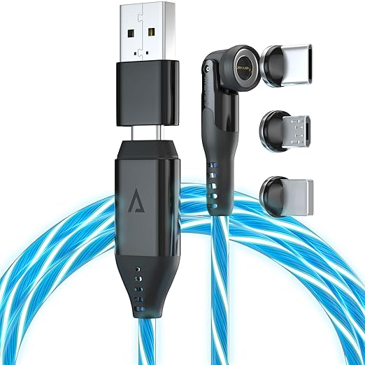 Statik 360 Pro Magnetic Charging Cable - Type C Charger Fast Charging 3 in 1 USB C to USB C Cable Micro USB &amp iProduct Tips USB A Adapter Fits All Devices - 100W Fast Charger Black 10FT/3M