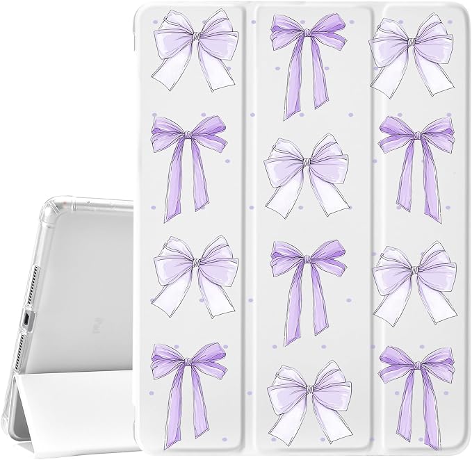 JOYLAND Pink Bow Compatible with iPad 6th/5th Generation (2018 2017 Model 9.7 Inch)iPad Air 2/Air 1 (9.7 Inch) with Pencil Holder-Trifold Stand Protective Cover with Soft TPU BackBlack