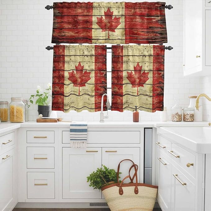 Kitchen Curtains Tiers and Valance Set of 3, Canada Light Filtering Window