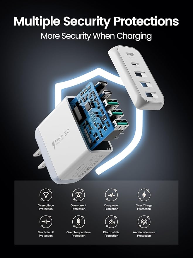 USB C Charger Block, Type C Charger Fast Charging,Total 50W 5-Port USB Wall Chargers Multiport Type C Charging Block Cube for iPhone 16 15 14 13 12 11 Pro Max XS, iPad, Samsung & More-White