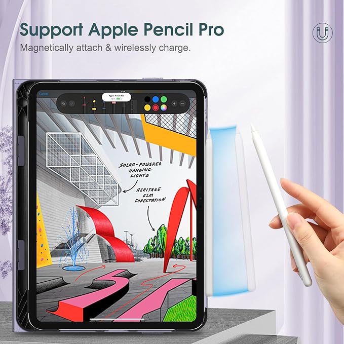 Fintie Folio Case for iPad Pro 11-inch (M5) 2025 / (M4) 2024 - Multiple Angles Viewing Stand Protective Cover with Pencil Holder & Pocket, Auto Wake/Sleep, Lilac Marble