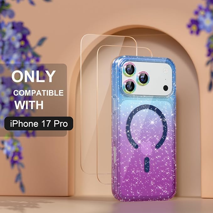Choiche for iPhone 15 Pro Max Case Compatible with MagSafe Glitter Black | Women Girly Cute Glitter Sparkly Magnetic Phone Case with Diamond Camera Lens Protectors Military-Grade Drop Protection 6.7