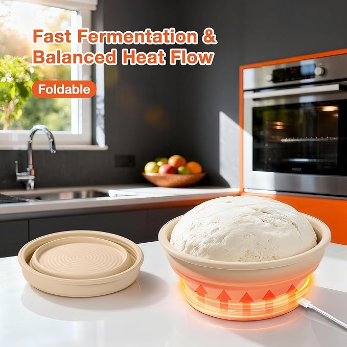 Bread Banneton Proofing Basket Set, Electric Thermostatic Silicone Bowl