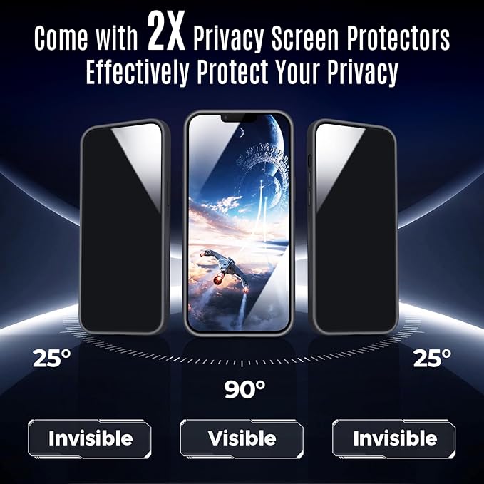 Designed for iPhone 14 Case, Compatible with MagSafe, with Privacy Screen Protectors X2, [Camera Protection] [15FT Military Drop Protection] Shockproof Phone Case, 6.1", Black