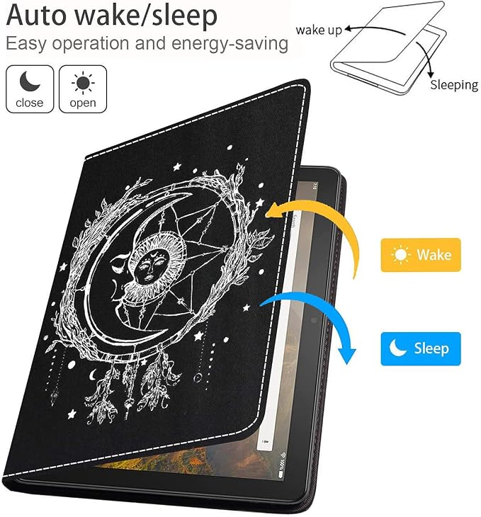 Case for Kindle Fire HD 8/Fire HD 8 Plus Tablet (12th/10th Gen 2022/2020 Release) - Slim Lightweight PU Leather Stand Cover with Auto Wake/Sleep Celestial Theme Sun with Crescent Moon