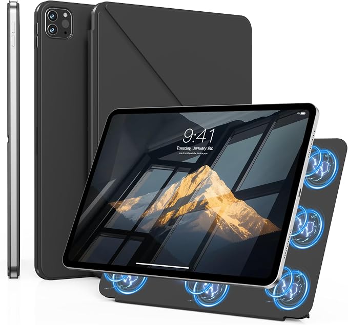 Magnetic Case for iPad Pro 11 Inch 4th/3rd/2nd Gen Black | Magnetic Attachment Support 2nd Gen Pencil Charging Slim &amp Light Folio Stand Case for iPad Pro 11'' 2022/2021/2020