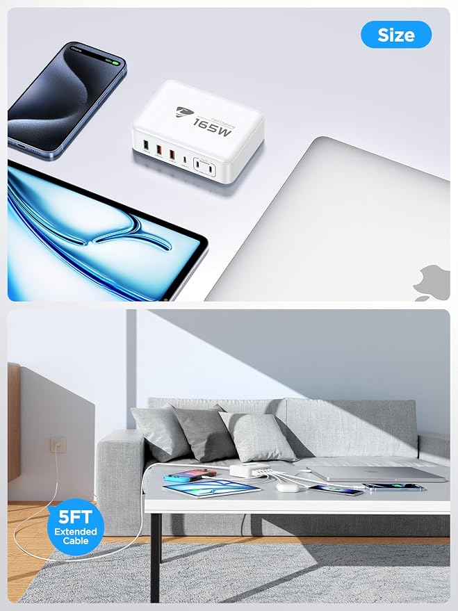 USB C Fast Charger 100W GaN 6 Port USB C Fast Charging Station Hub Block Cube QC USB A and PD USB C Wall Charger Power Multiple USB Charger Plug for iPhone 17 16 15 14 13 12 Pro Max iPad Samsung