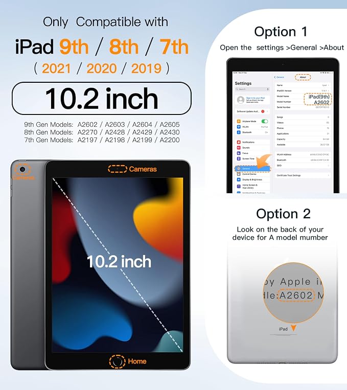 BATYUE Shockproof Case for iPad 9th 8th 7th Gen 10.2 Inch Black | 3in1 PC+TPU Heavy Duty 360° Rotatable Ring Stand for Grip Carry Hang &amp Multi-Angle View Screen Protector Pencil Holder