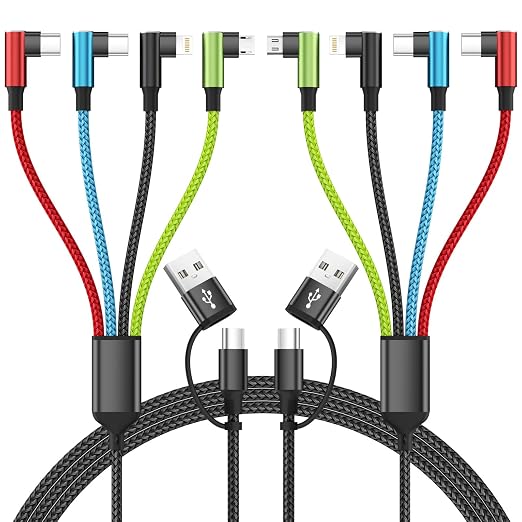 4 in 1 Multi Charging Cable 2 Pack 6FT Charging Cords for Devices | Nylon Braided USB C Car Charger Cable with Dual USB-C IP &amp Micro Ports Long Travel Charging Cord for Cars