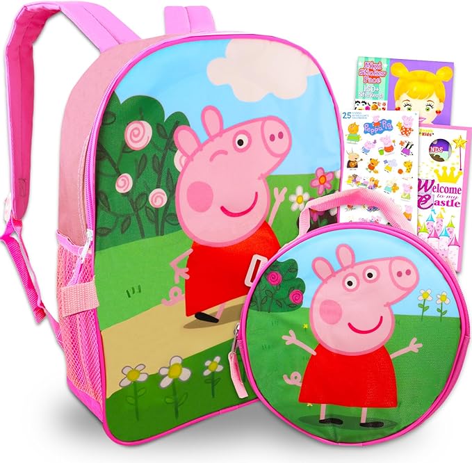 Peppa Pig Backpack and Lunch Box for Kids - 4 Pc Bundle with 16" Peppa Pig School Backpack Bag, Lunch Bag, and More (Peppa Pig School Supplies)