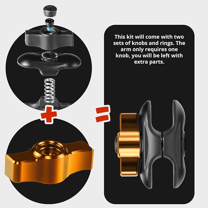 2 Long Metal 20mm Ball and Socket Arm | Tackform DuraLock 20 Series | Dual 20mm Sockets with Optional Anti-Theft Knob | Black